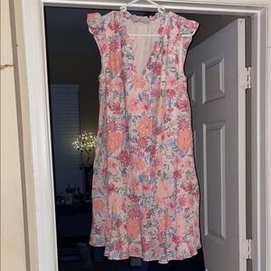 LOFT Pink and White Floral Midi Dress